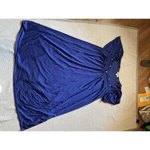 Only Necessities Plus Size 14-16 Navy Blue Nightgown Floral Detail Flutter Sleev